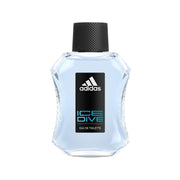 Refect Beauty Adidas Ice Dive Eau de Toilette in a clear glass bottle with a black cap and blue fragrance liquid