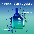 Refect Beauty Adidas Vibes Energy Drive unisex eau de parfum bottle with floating cardamom and pink pepper elements