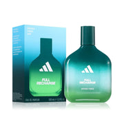 Refect Beauty Adidas Vibes Full Recharge Eau de Parfum in a green ombre glass bottle with matching box packaging.