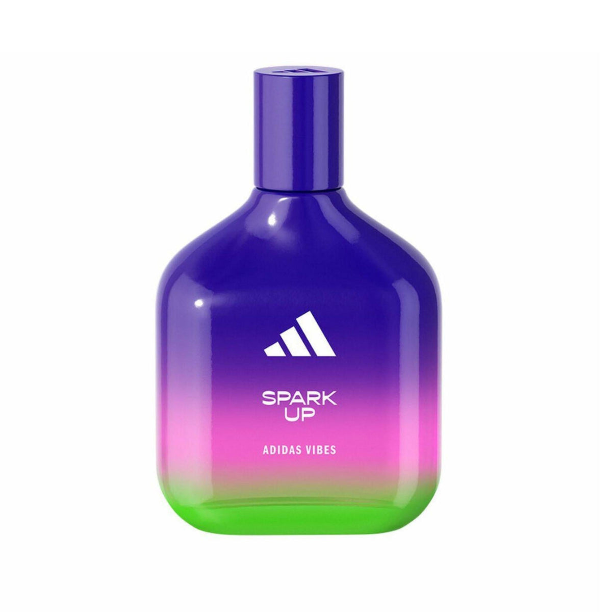 Refect Beauty Adidas Vibes Spark Up unisex eau de parfum in a vibrant purple to green gradient glass bottle