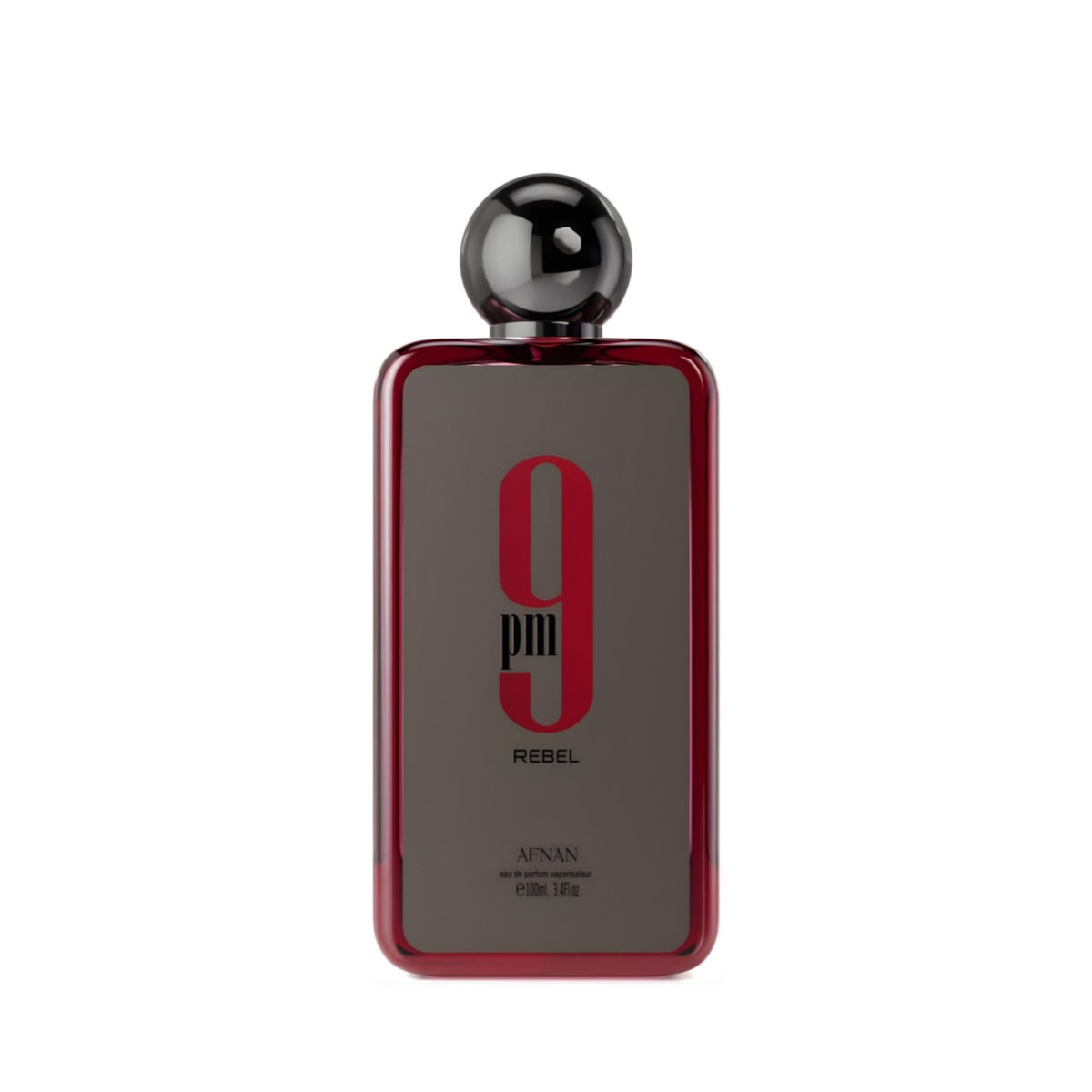 Refect Beauty Afnan 9 pm Rebel eau de parfum in a rectangular deep red glass bottle with a round black cap. Main image