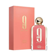 Refect Beauty Afnan 9AM Pink Femme eau de parfum bottle and matching pink box with gold cap and elegant branding.