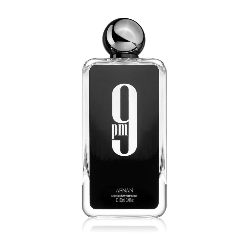 Refect Beauty Afnan 9PM Eau de Parfum for men in a sleek rectangular glass bottle with a black label and round cap. Main image