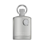 Refect Beauty Afnan Supremacy Silver Eau de Parfum in a sleek metallic silver bottle with a circular ring cap.