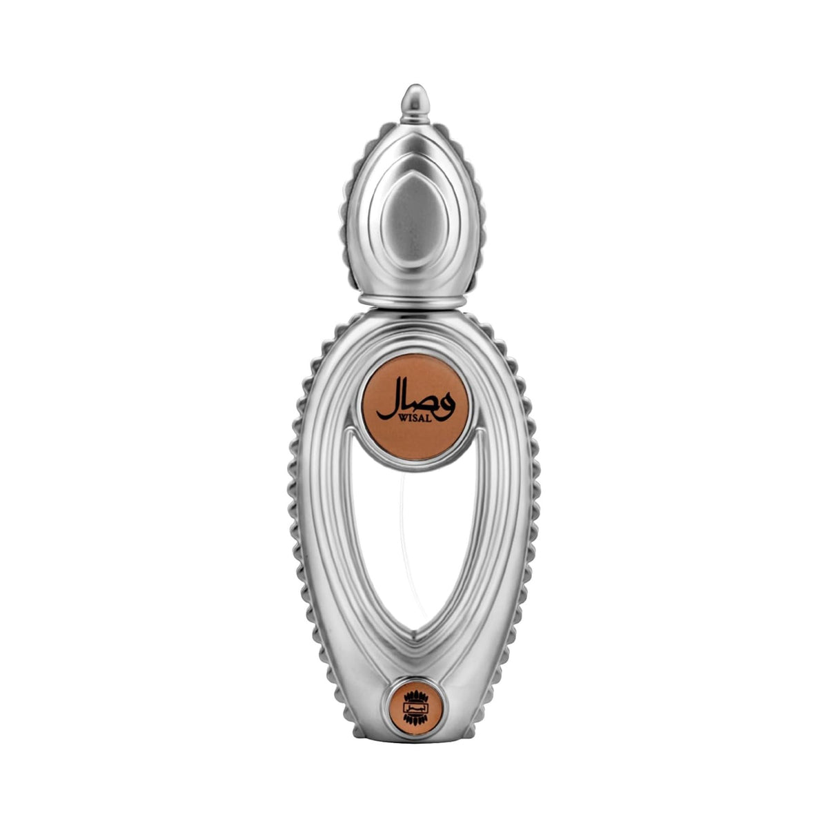 Refect Beauty Ajmal Wisal Eau de Parfum in a unique silver metallic bottle with a central brown accent label