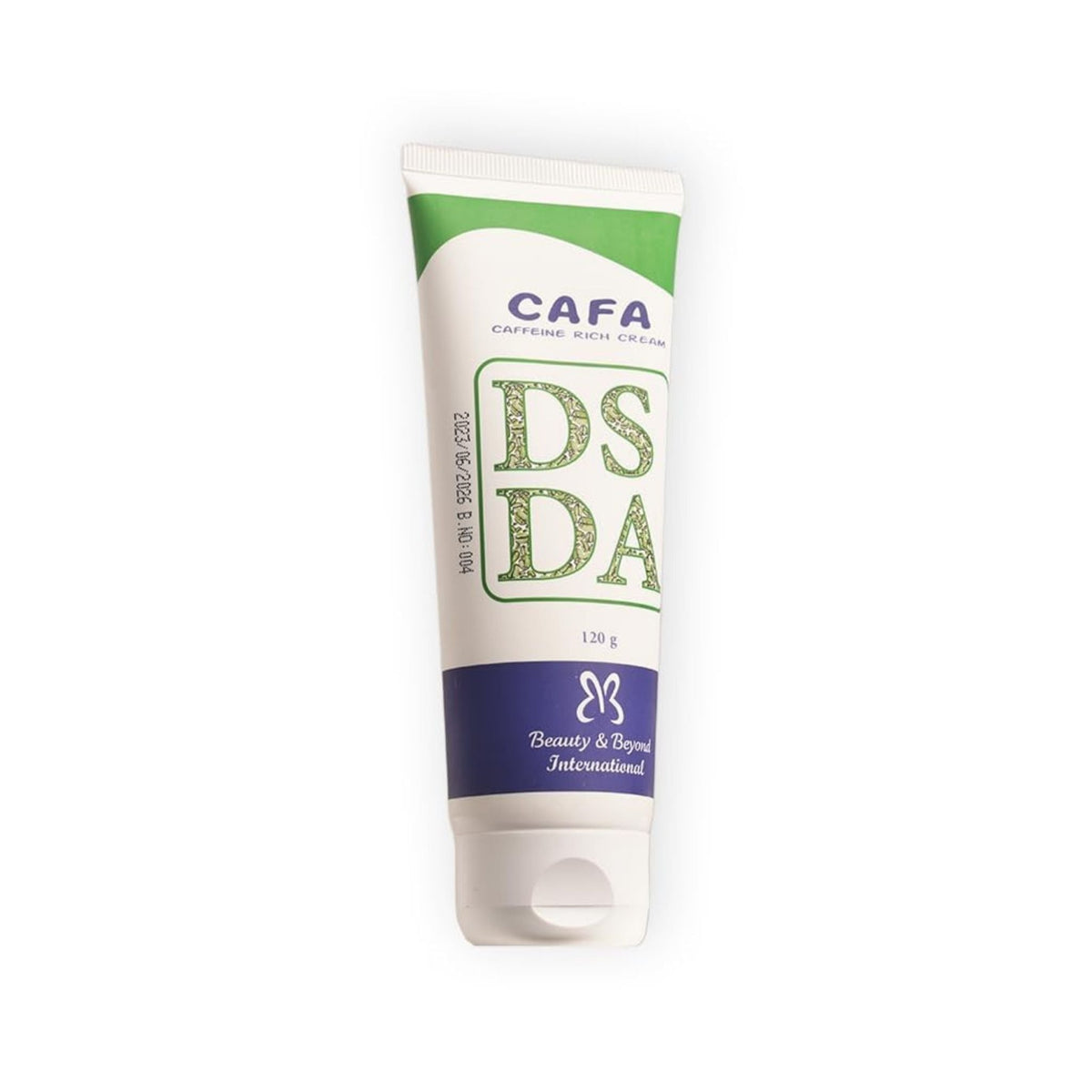 Refect Beauty Aloekita Cafa DSDA caffeine-rich hair treatment cream in a white squeeze tube with green and blue accents. Main image
