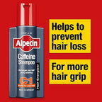 Refect Beauty Alpecin C1 Caffeine Shampoo bottle against a red background with text highlighting hair loss benefits.