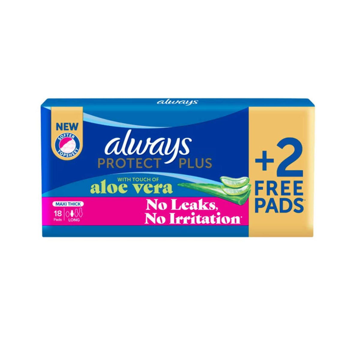 Refect Beauty Always Extra Long Protection maxi thick pads with aloe vera in blue and yellow packaging Main image