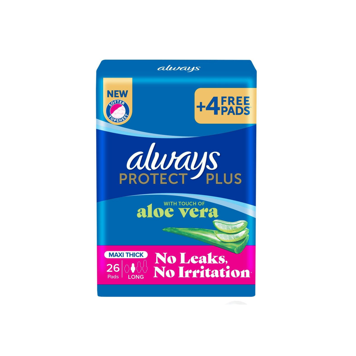 Refect Beauty Always Protect Plus Maxi Thick long pads with aloe vera infusion for comfort and leak protection. Main image