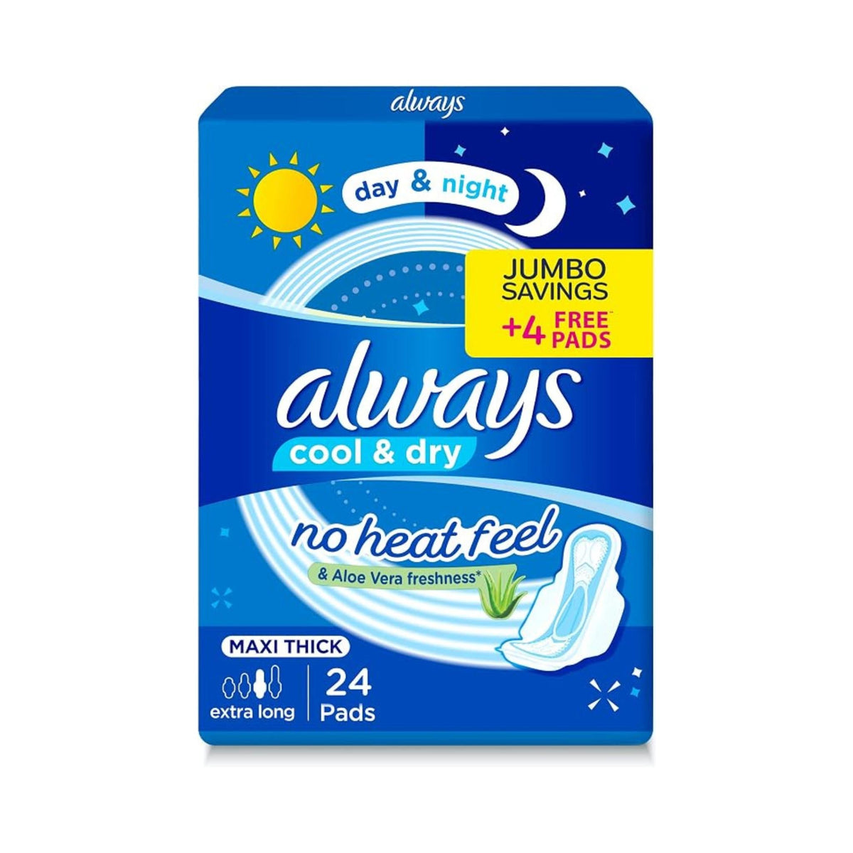 Refect Beauty Always Cool & Dry Maxi Thick Long sanitary pads pack with Aloe Vera for day and night protection.