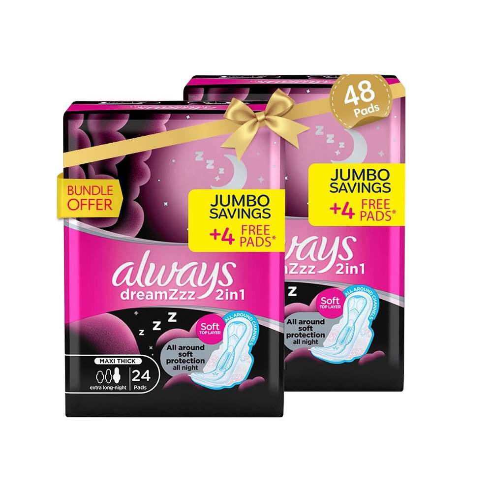 Refect Beauty Always Night Dreams extra long sanitary pads bundle with 48 count packaging for overnight protection Main image