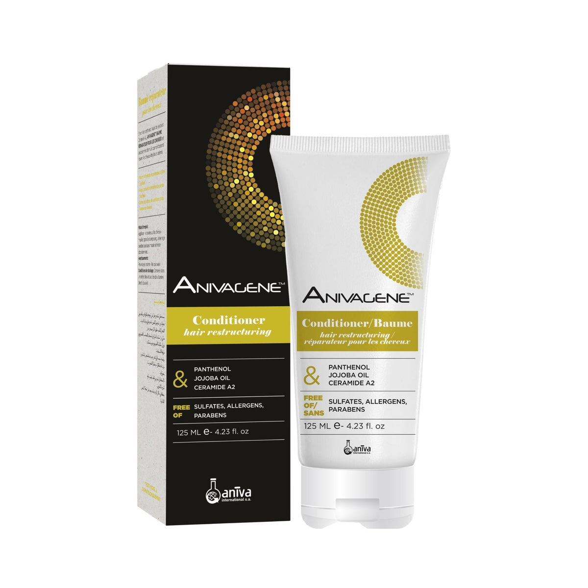 Refect Beauty Anivagene Restructuring Hair Conditioner tube and box with panthenol and jojoba oil for damaged hair