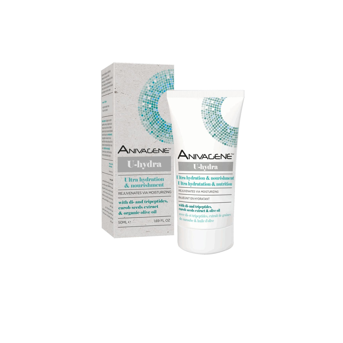 Refect Beauty Anivagene U-Hydra hydrating face cream tube and box with white and teal branding