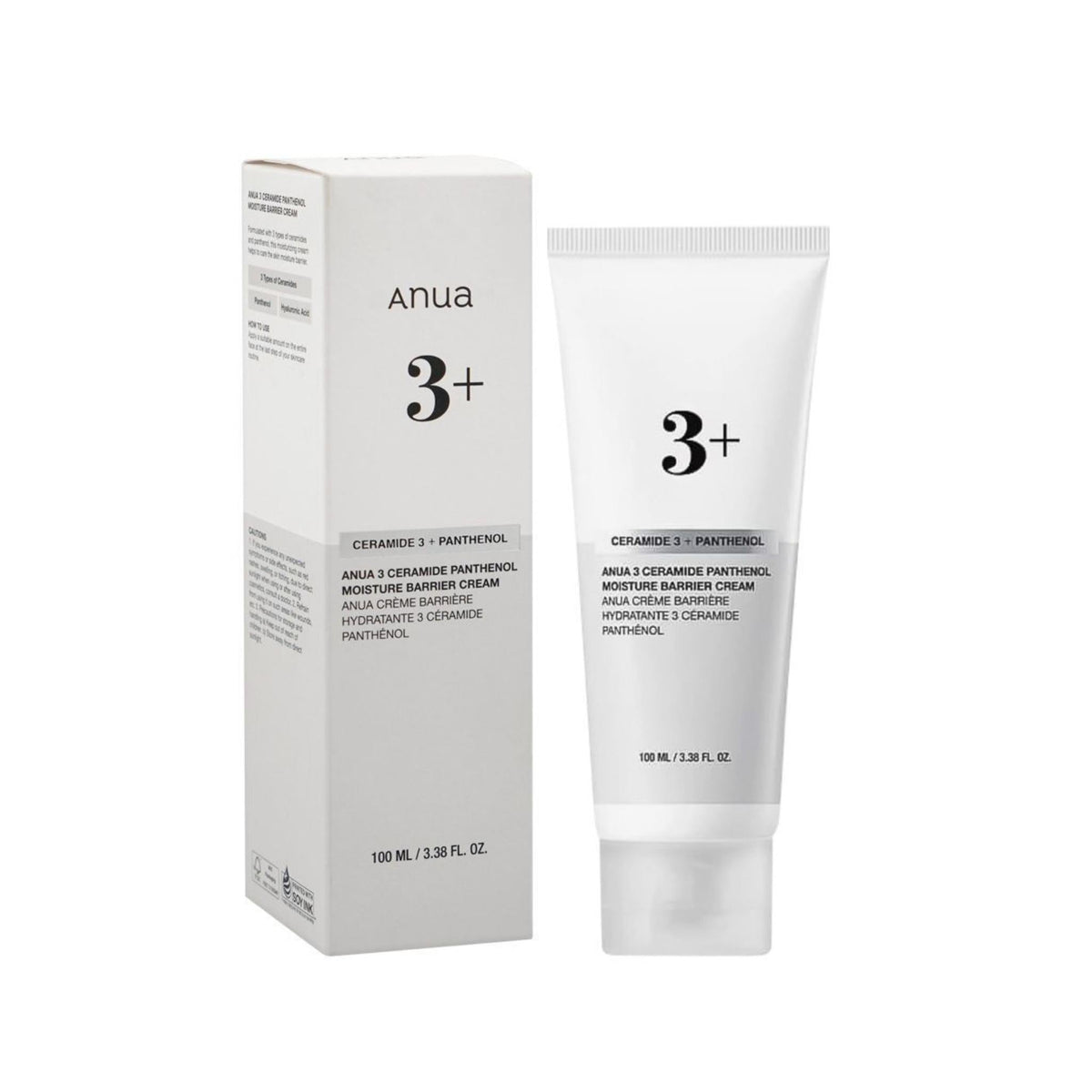 Refect Beauty Anua 3+ Ceramide 3 + Panthenol face cream in a white tube and matching box for skin barrier support.