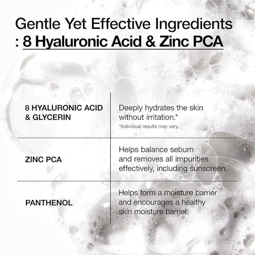 Refect Beauty Anua cleanser infographic showing rich foam texture and key ingredients like hyaluronic acid and panthenol