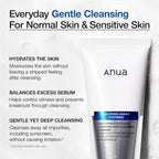 Refect Beauty Anua Hyaluronic Acid and Panthenol gentle foaming cleanser tube for sensitive skin with description