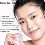 Refect Beauty model applying Anua Peach 70% Niacin Serum to her radiant skin with a dropper for a bright complexion