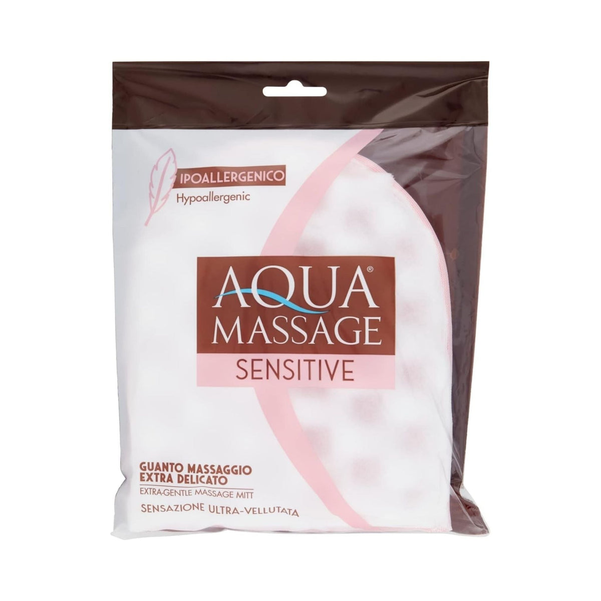 Refect Beauty AQUA Massage extra-gentle hypoallergenic bath sponge mitt for sensitive skin in retail packaging
