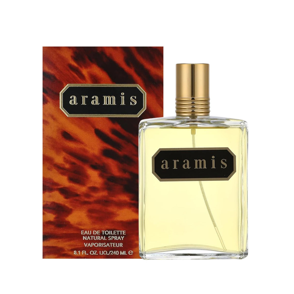 Refect Beauty Aramis Eau de Toilette bottle and box featuring a classic woody and leathery masculine fragrance.