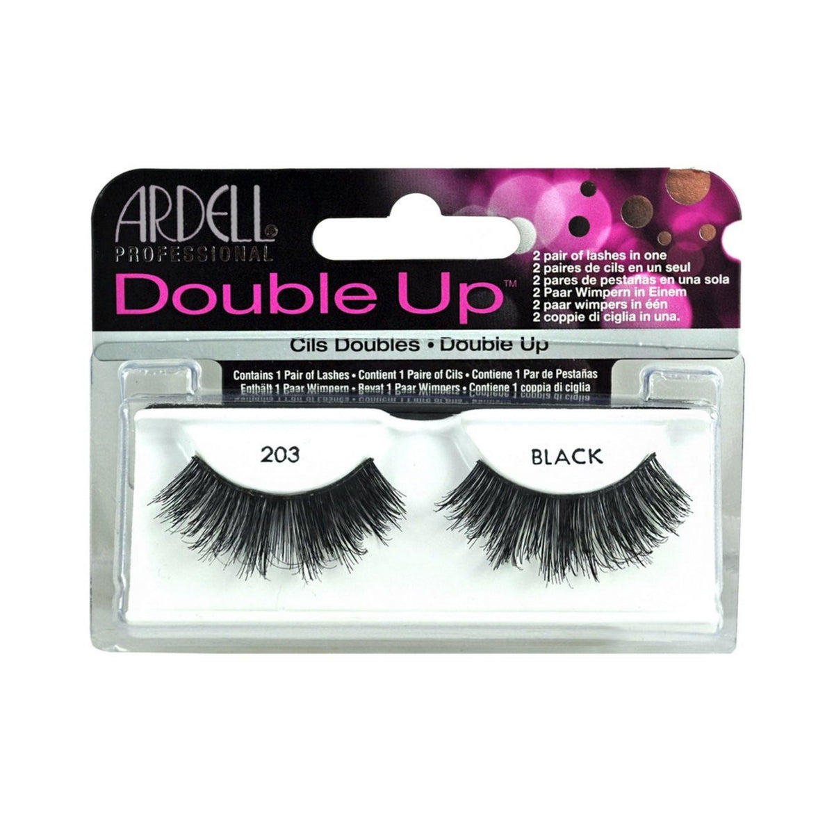 Refect Beauty Ardell Double Up 203 black false lashes in retail packaging for dramatic volume and length.