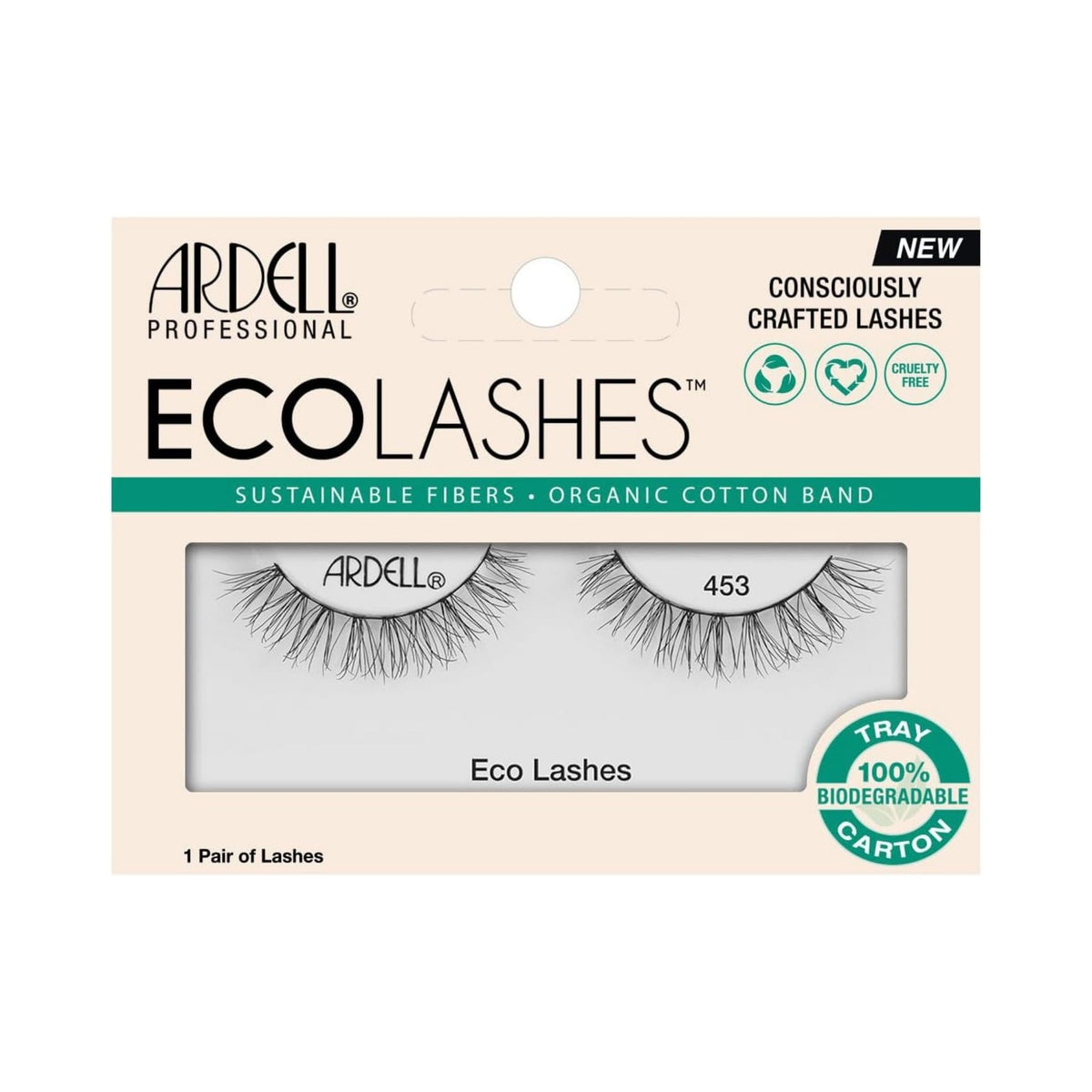 Refect Beauty Ardell Eco Lashes 453 in sustainable packaging with biodegradable fibers and organic cotton band.