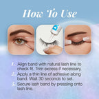 Refect Beauty Ardell Light as Air 521 false lashes application guide showing steps to apply glue and secure lashes