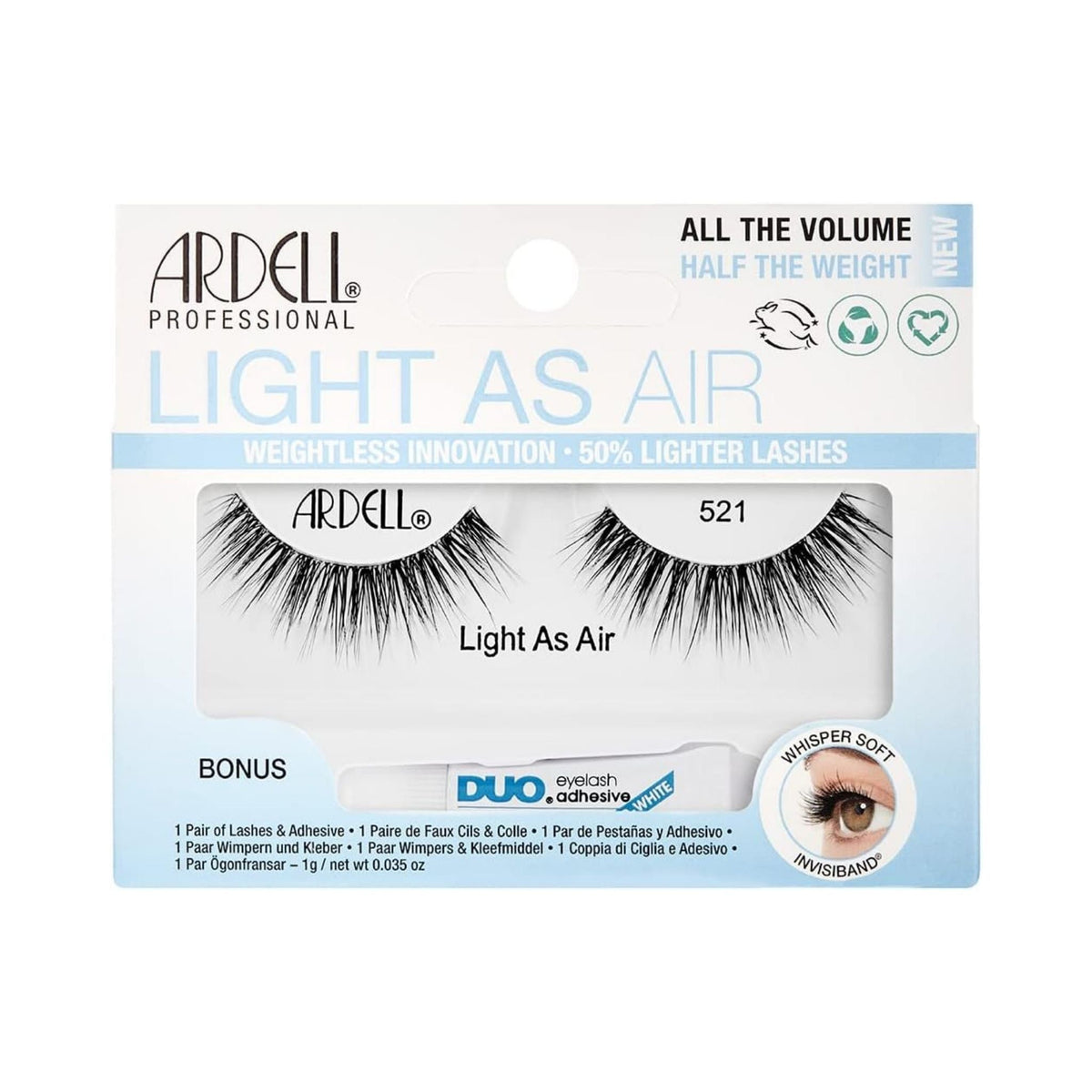 Refect Beauty Ardell Light as Air 521 false lashes with adhesive in original packaging