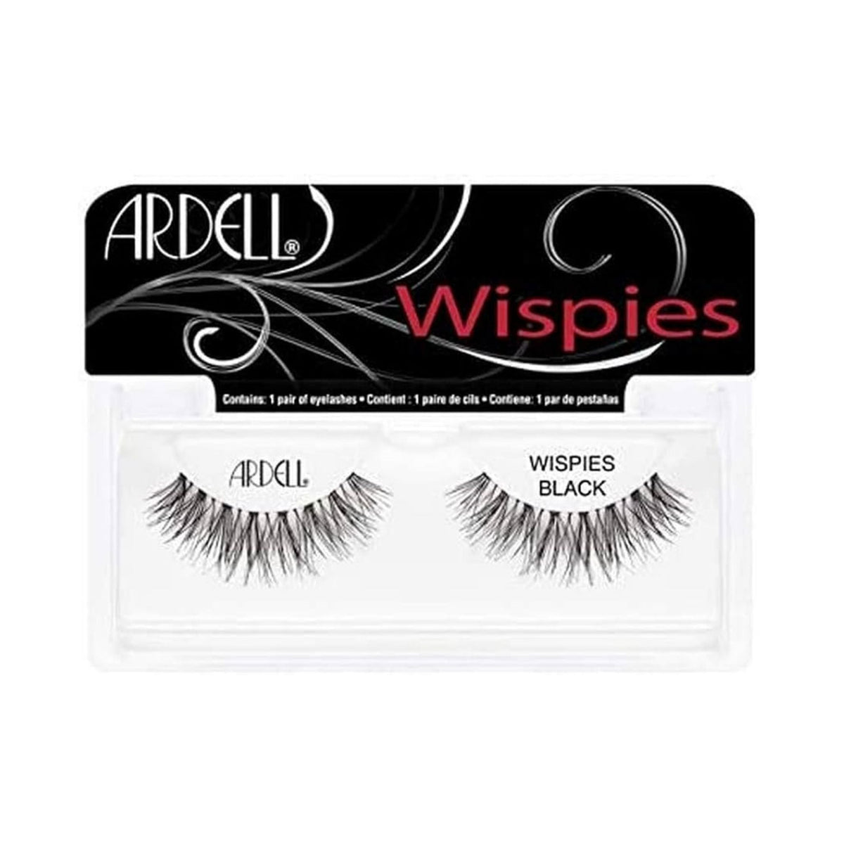 Refect Beauty Ardell Wispies black false lashes with a crisscross pattern and invisible band in original packaging