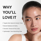 Refect Beauty Arencia Vitamin C Booster Shot serum benefits shown on a woman with glowing, clear skin