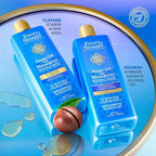 Refect Beauty Every Strand Argan Oil and Macadamia hydrating conditioner and shampoo bottles on a gold tray.