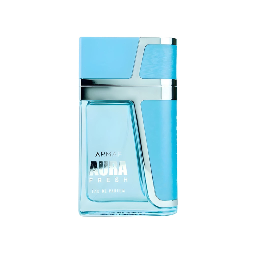 Refect Beauty Armaf Aura Fresh Eau de Parfum in a light blue rectangular glass bottle with silver accents