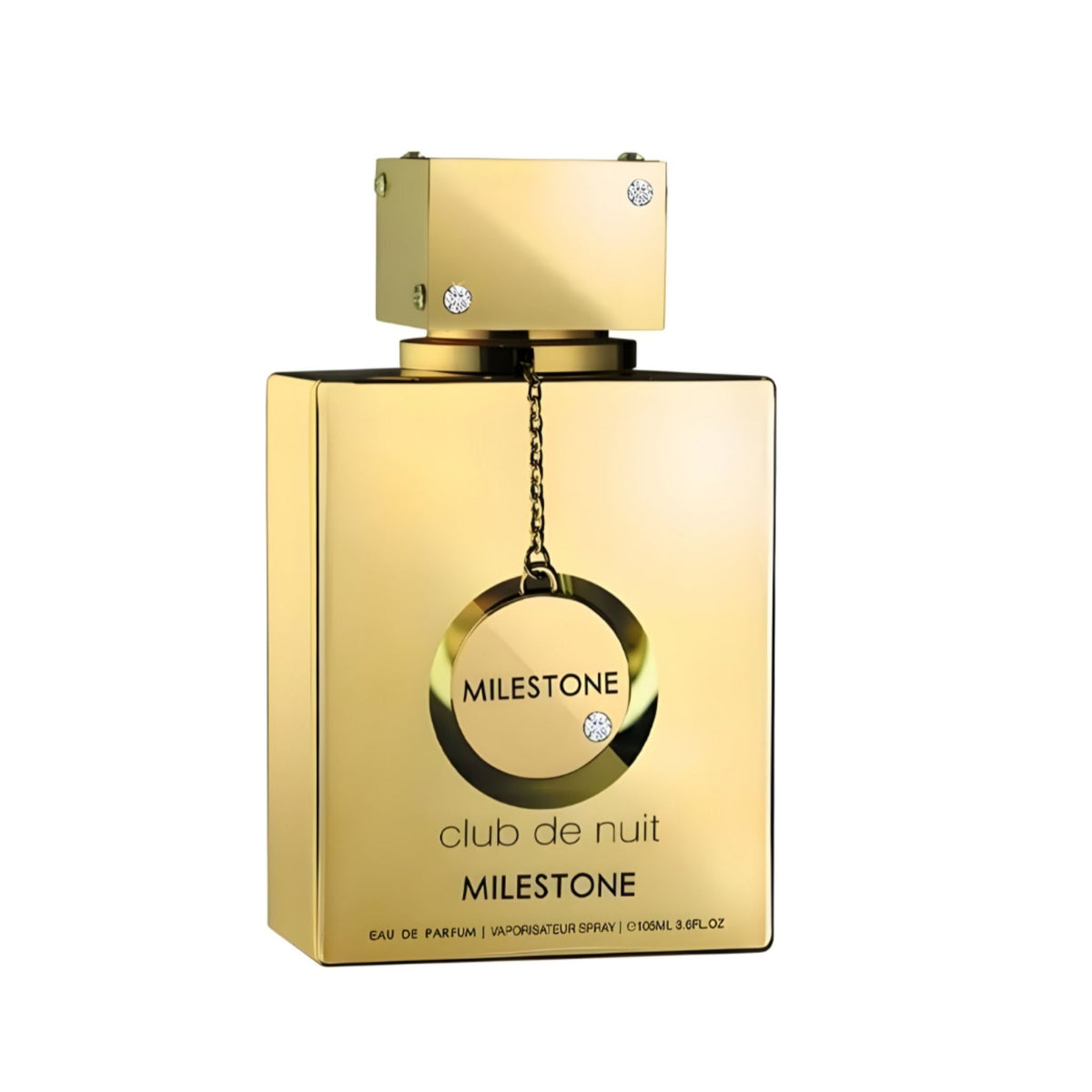 Refect Beauty Armaf Club de Nuit Milestone Eau de Parfum in a luxurious gold bottle with crystal accents