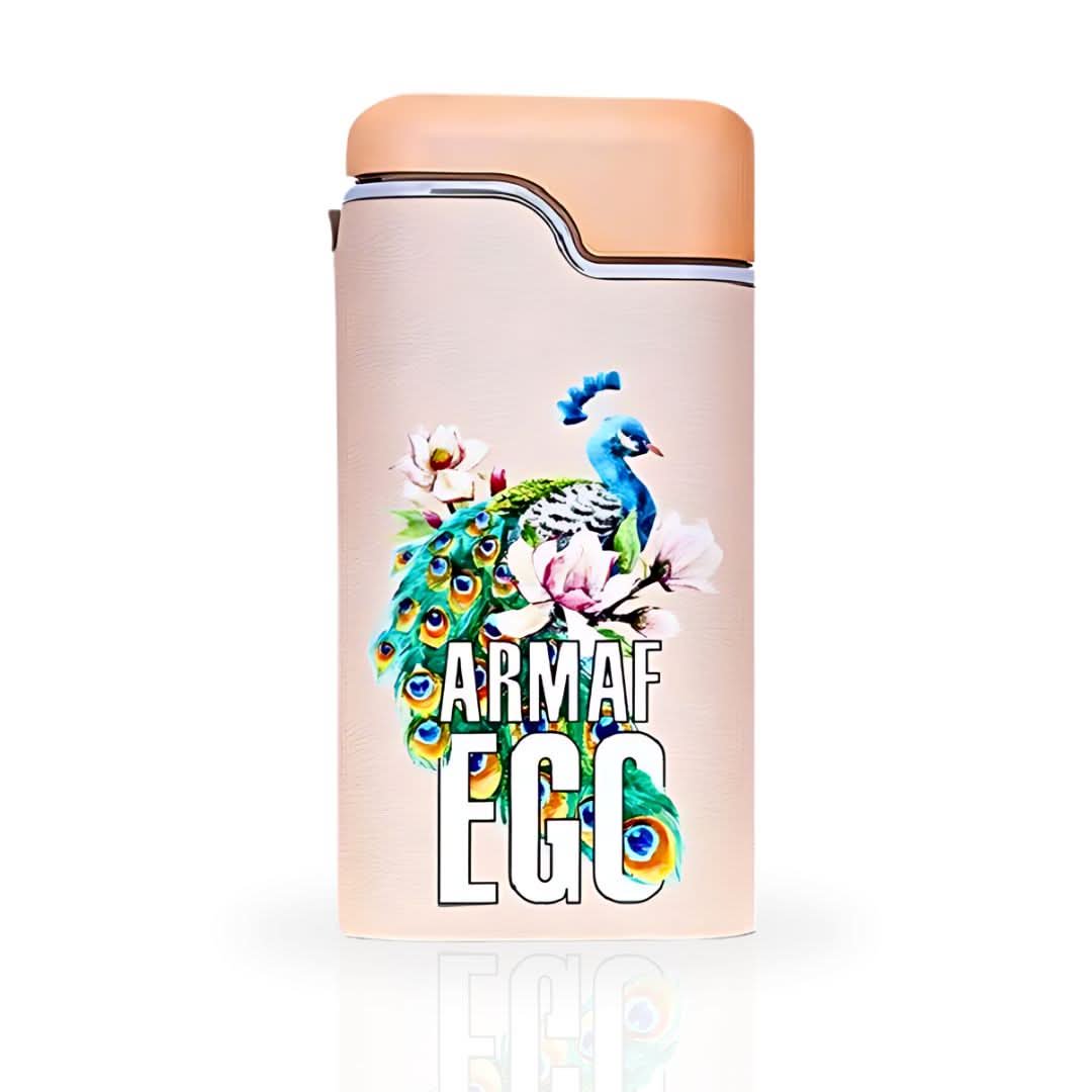 Refect Beauty Armaf Ego Exotic Eau de Parfum bottle featuring a vibrant peacock and floral design on a peach base. Main image