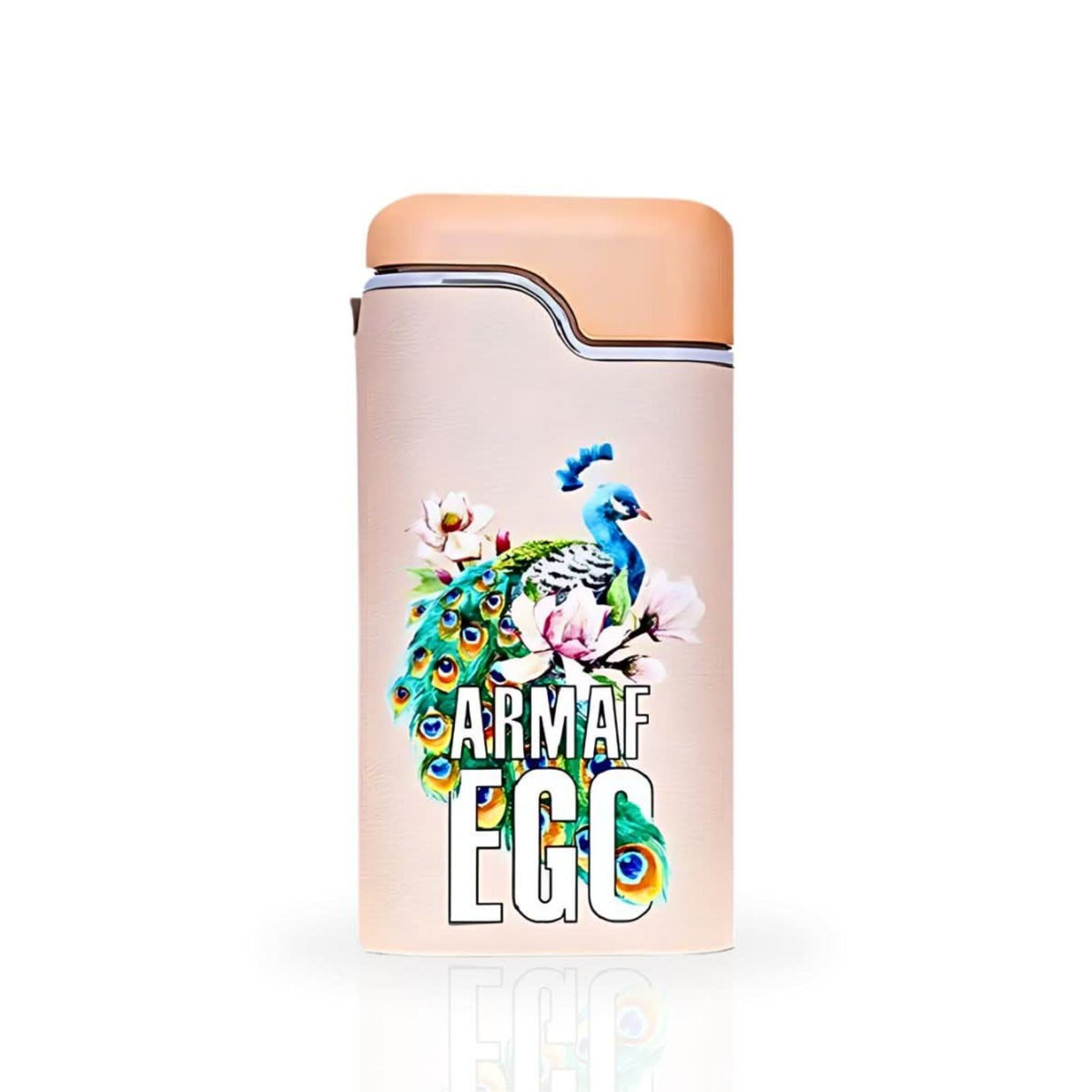 Refect Beauty Armaf Ego Exotic Eau de Parfum bottle featuring a decorative peacock and floral print on beige casing