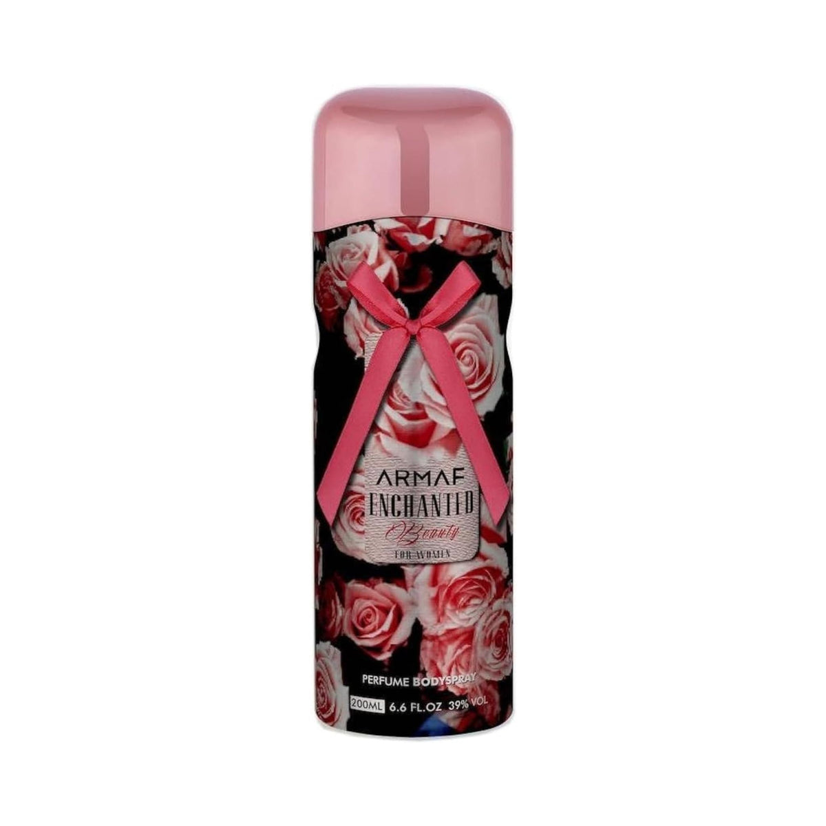 Refect Beauty Armaf Enchanted Beauty body mist spray featuring a floral rose print and a decorative pink ribbon
