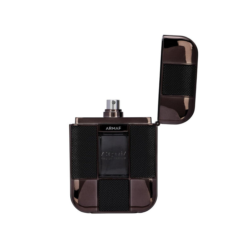 Refect Beauty Armaf Legesi Pour Homme eau de parfum in a sleek dark metallic bottle with an open hinged cap