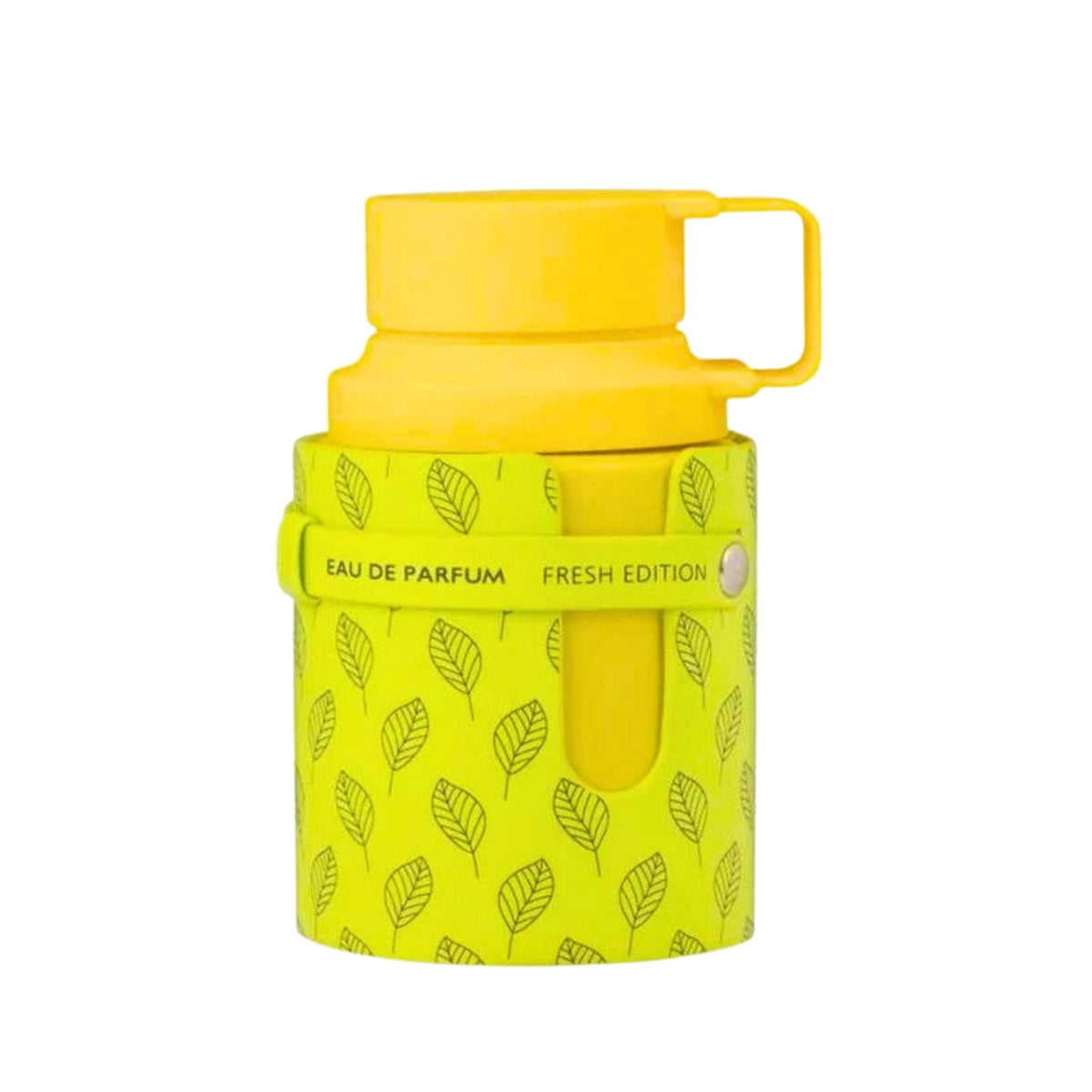 Refect Beauty Armaf Odyssey Limoni Fresh Eau de Parfum in a bright yellow bottle with a green leaf-patterned sleeve.