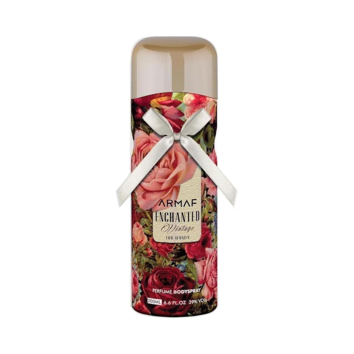 Refect Beauty Armaf Vintage body mist spray bottle featuring a floral rose print and a decorative white ribbon Main image