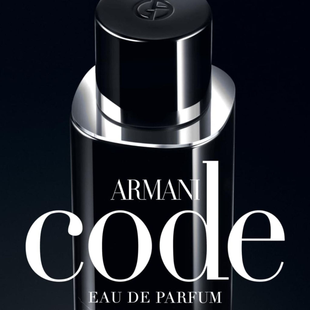 Refect Beauty Giorgio Armani Code Eau de Parfum bottle featuring a sleek black design with silver accents
