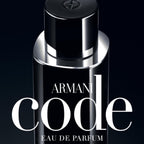 Refect Beauty Giorgio Armani Code Eau de Parfum bottle featuring a sleek black design with silver accents