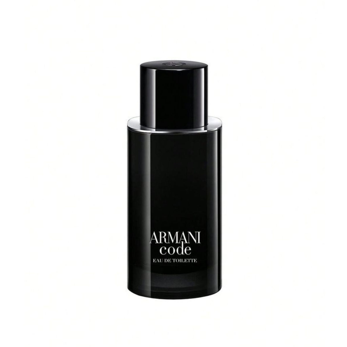 Refect Beauty Giorgio Armani Code Eau de Toilette in a sleek black cylindrical glass bottle with a matching cap.
