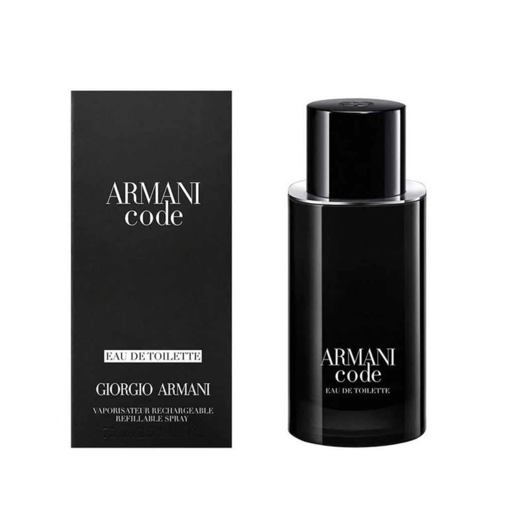 Refect Beauty Giorgio Armani Code Eau de Toilette 75ml bottle and black box packaging for men