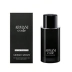 Refect Beauty Giorgio Armani Code Eau de Toilette 75ml bottle and black box packaging for men