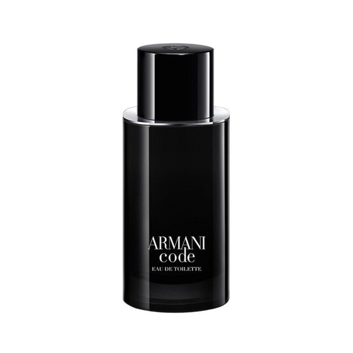 Refect Beauty Giorgio Armani Code Eau de Toilette in a sleek black cylindrical bottle with a matching cap.