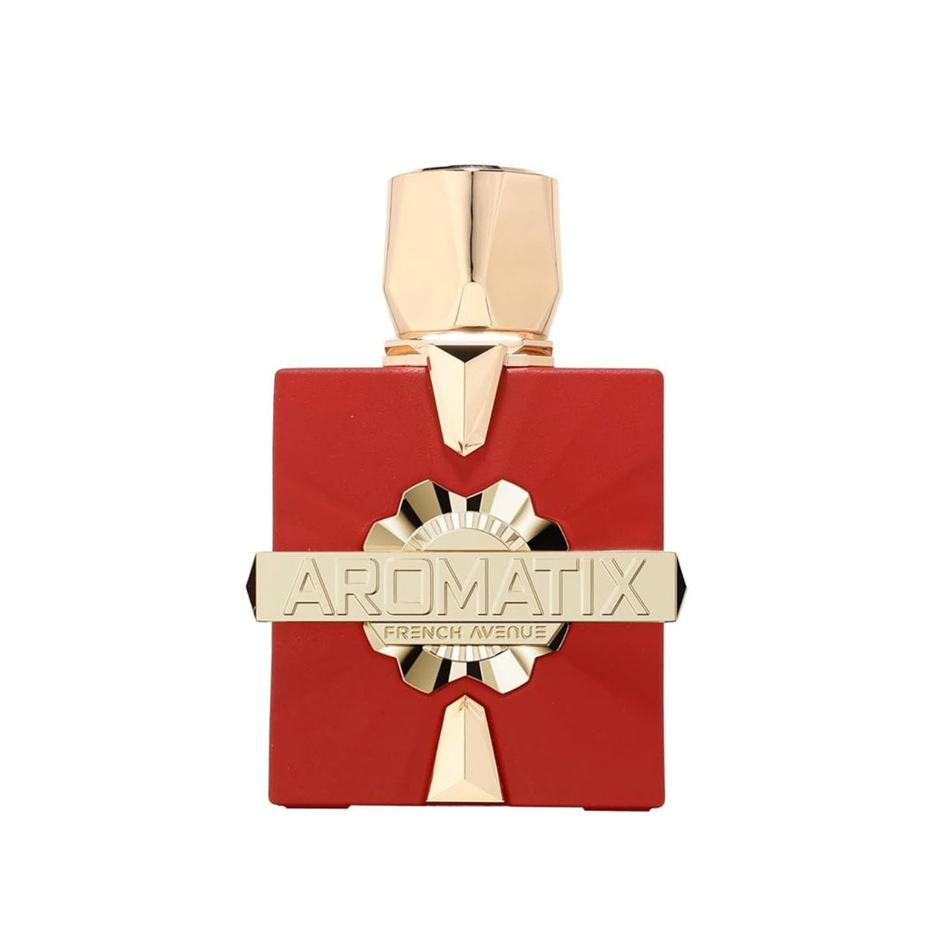 Refect Beauty French Avenue Aromatix X Carnal Desire extrait de parfum in a bold red square bottle with gold accents.