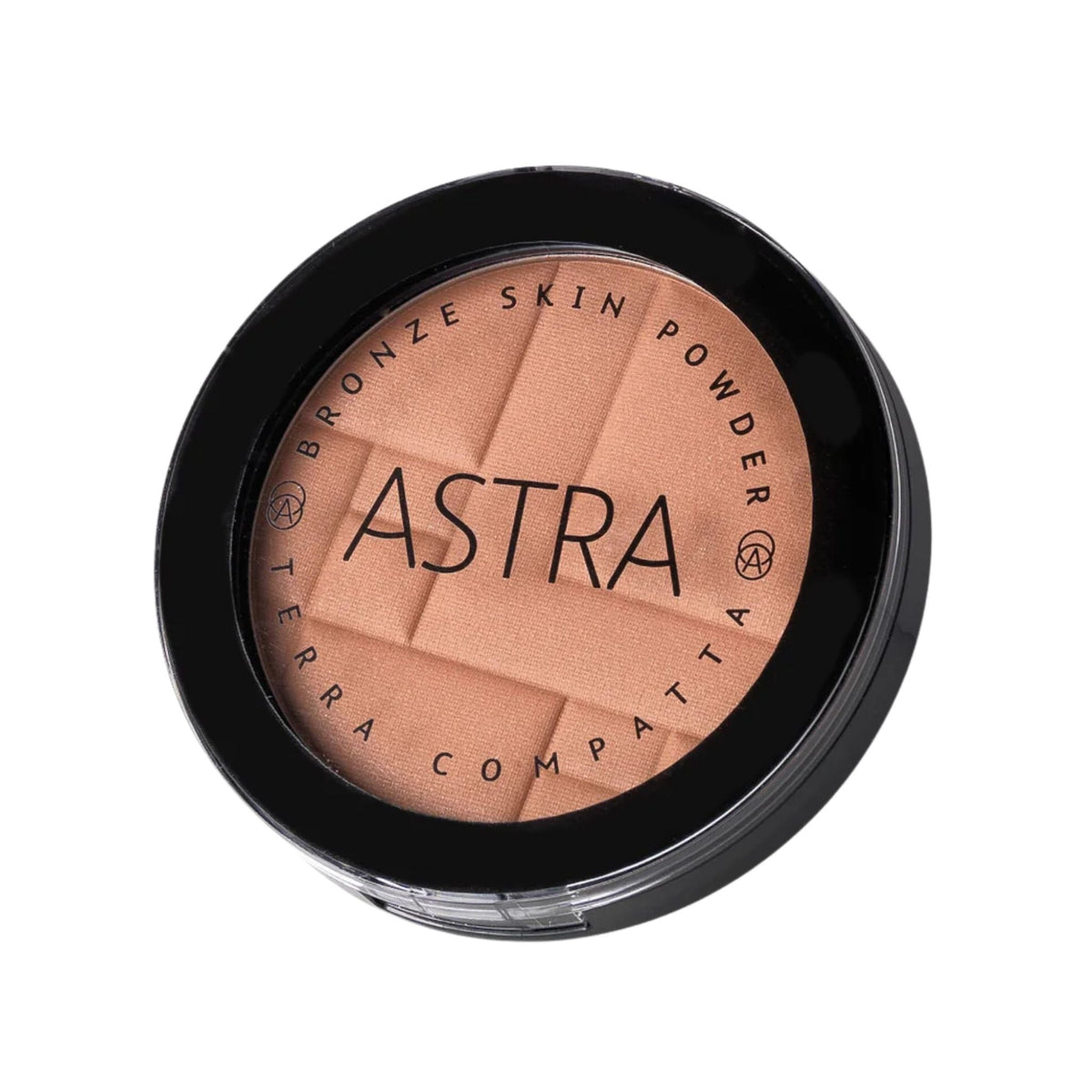 Refect Beauty Astra Bronze Skin Powder in a round black compact with a geometric embossed pattern 20
