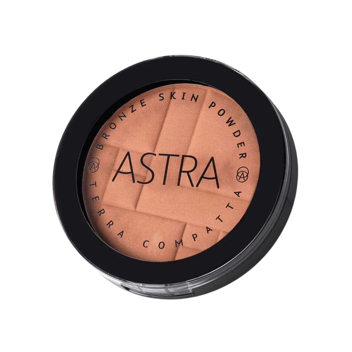 Refect Beauty Astra Bronze Skin Powder in a round black compact with a geometric embossed pattern on the bronzer 04