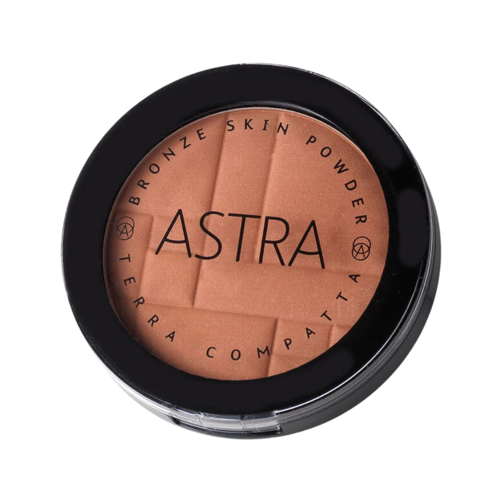 Refect Beauty Astra Bronze Skin Powder in a round compact with a geometric embossed pattern for a natural tan finish. 11