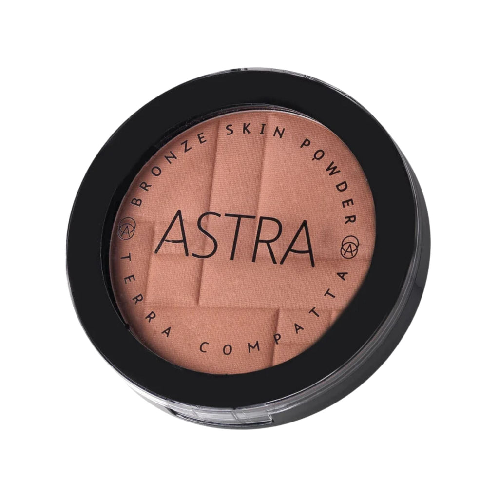 Refect Beauty Astra Bronze Skin Powder in a round black compact with a geometric embossed pattern on the bronzer 10