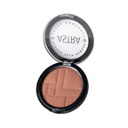 Refect Beauty Astra Bronze Skin Powder in a round compact with a geometric embossed pattern on the tan bronzer.